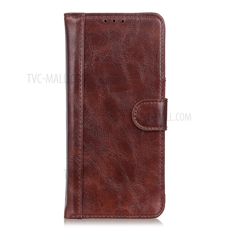 Crazy Horse Texture Double Stitching Line Cover Split Leather Stand Wallet Phone Case for OnePlus Nord N200 5G - Brown-2