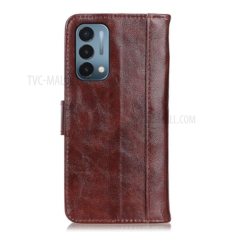 Crazy Horse Texture Double Stitching Line Cover Split Leather Stand Wallet Phone Case for OnePlus Nord N200 5G - Brown-3
