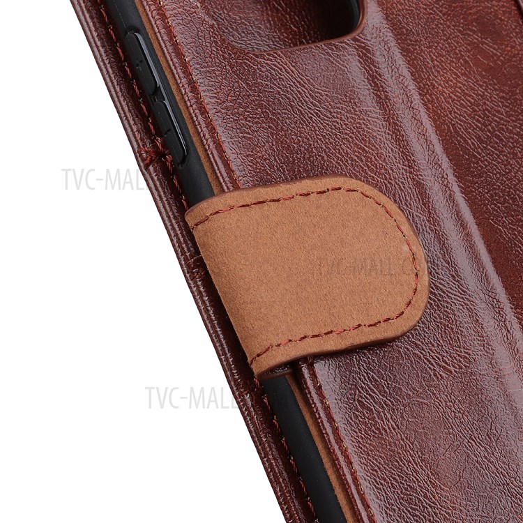 Crazy Horse Texture Double Stitching Line Cover Split Leather Stand Wallet Phone Case for OnePlus Nord N200 5G - Brown-6