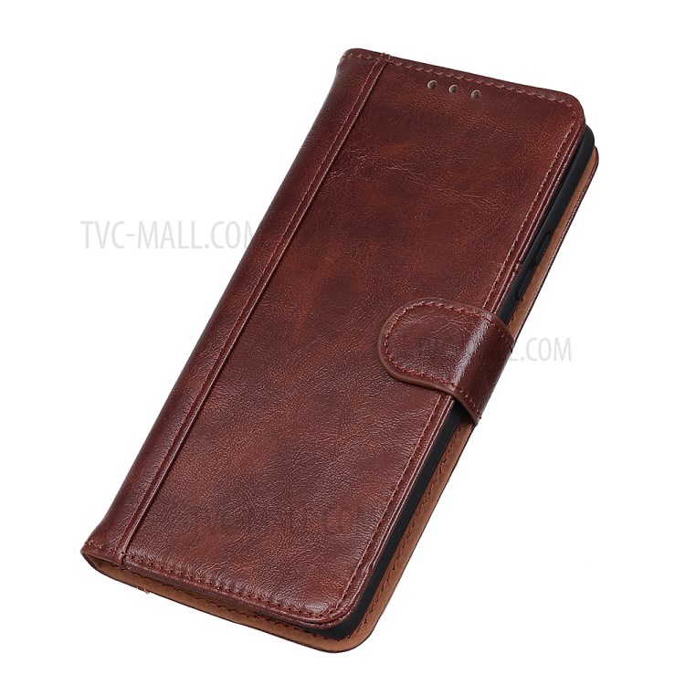 Crazy Horse Texture Double Stitching Line Cover Split Leather Stand Wallet Phone Case for OnePlus Nord N200 5G - Brown-7