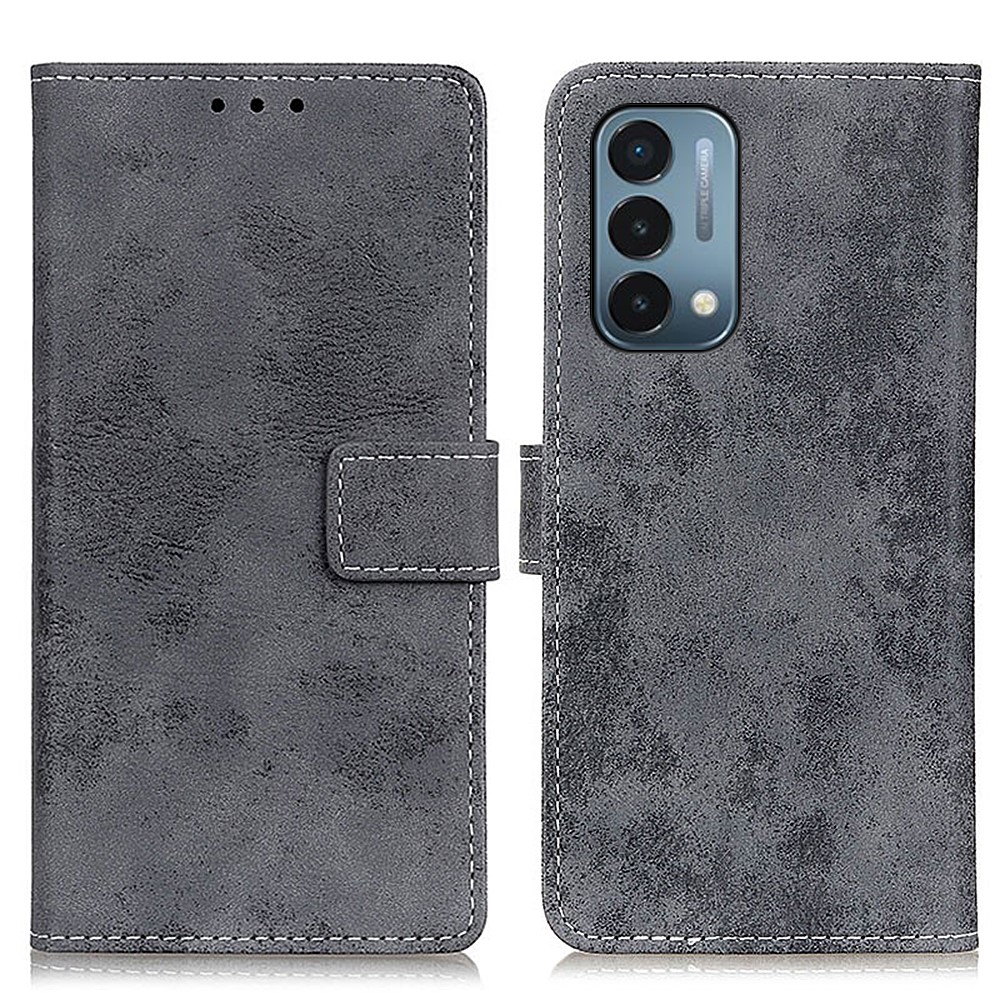 Vintage Style Leather Stand Wallet Design Phone Case for OnePlus Nord N200 5G - Grey-1