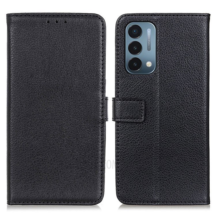 Litchi Skin Magnetic Clasp Leather Wallet Stand Phone Cover Case for OnePlus Nord N200 5G - Black-1