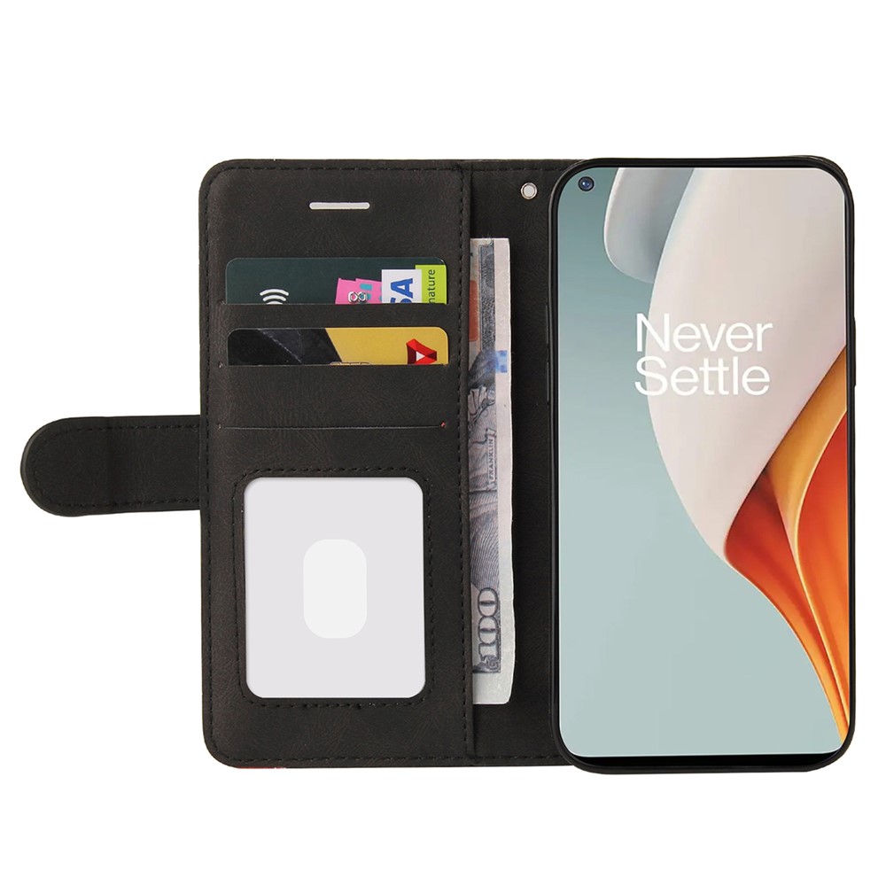 PU Leather Bi-colour Splicing Style Phone Stand Wallet Case Cover for OnePlus Nord N100 - Black-4