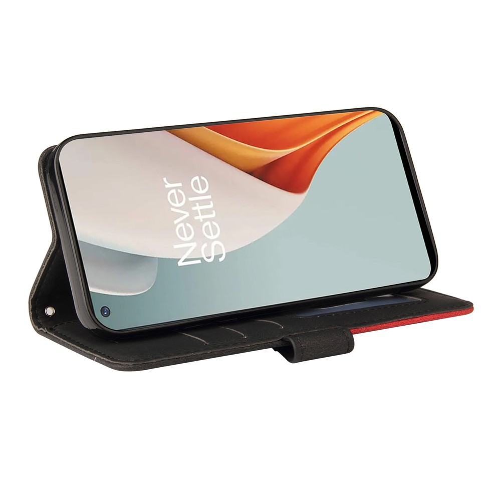 PU Leather Bi-colour Splicing Style Phone Stand Wallet Case Cover for OnePlus Nord N100 - Black-5