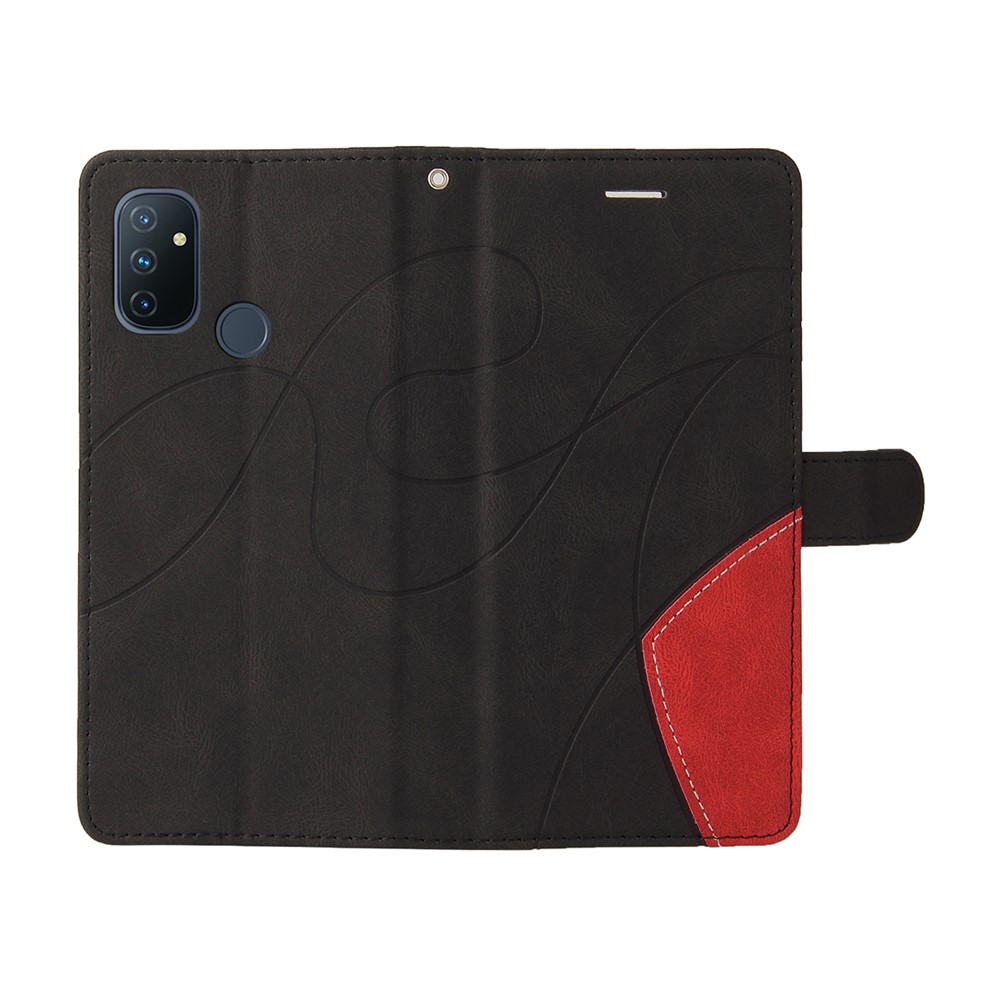 PU Leather Bi-colour Splicing Style Phone Stand Wallet Case Cover for OnePlus Nord N100 - Black-6