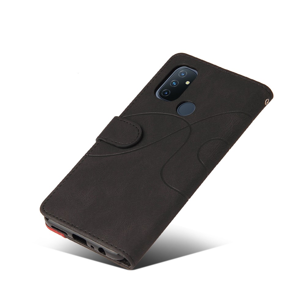 PU Leather Bi-colour Splicing Style Phone Stand Wallet Case Cover for OnePlus Nord N100 - Black-7
