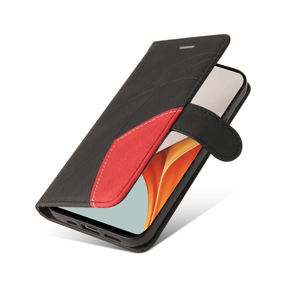PU Leather Bi-colour Splicing Style Phone Stand Wallet Case Cover for OnePlus Nord N100 - Black-8