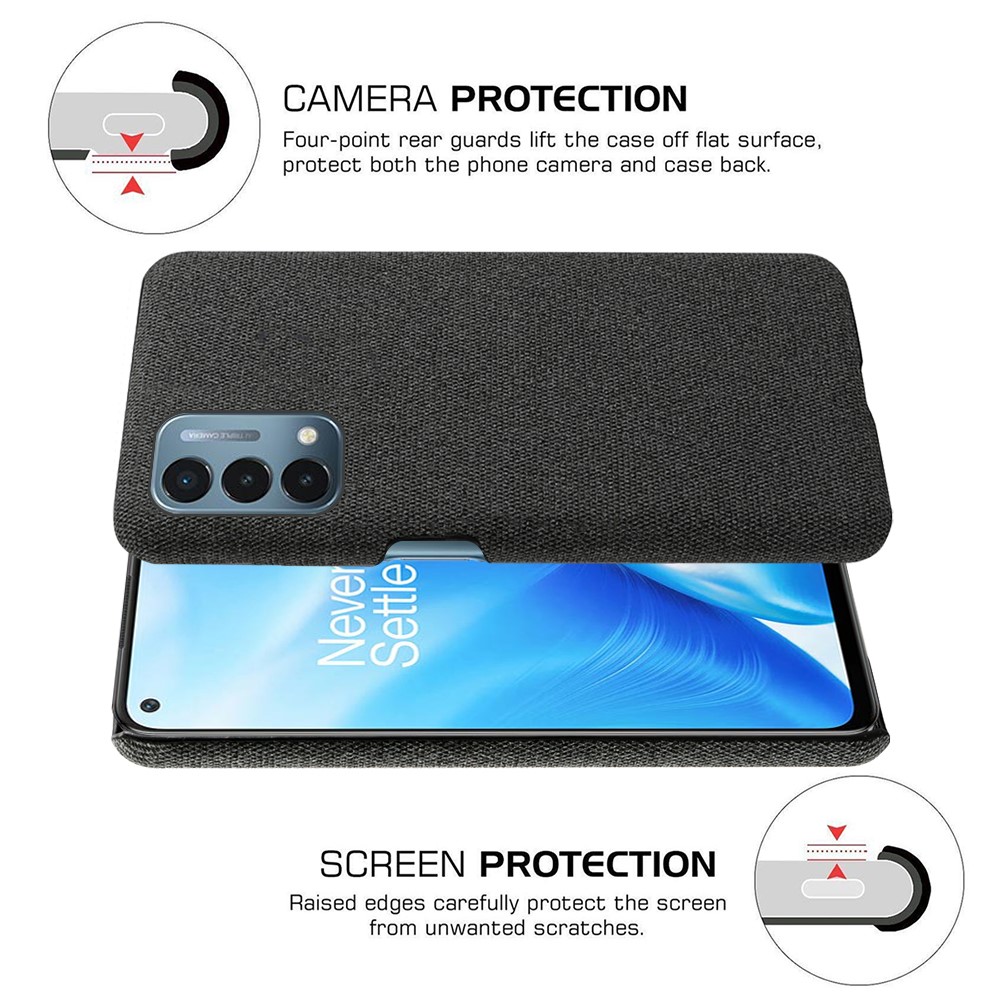Cloth Coated Hard Plastic Phone Case Cover for OnePlus Nord N200 5G - Black-3