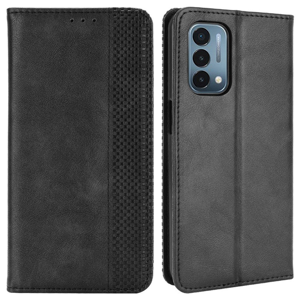 Retro Style Magnetic Closure Leather Wallet Phone Case with Stand for OnePlus Nord N200 5G - Black-1