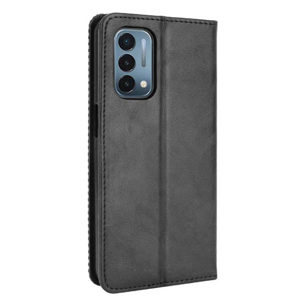 Retro Style Magnetic Closure Leather Wallet Phone Case with Stand for OnePlus Nord N200 5G - Black-3
