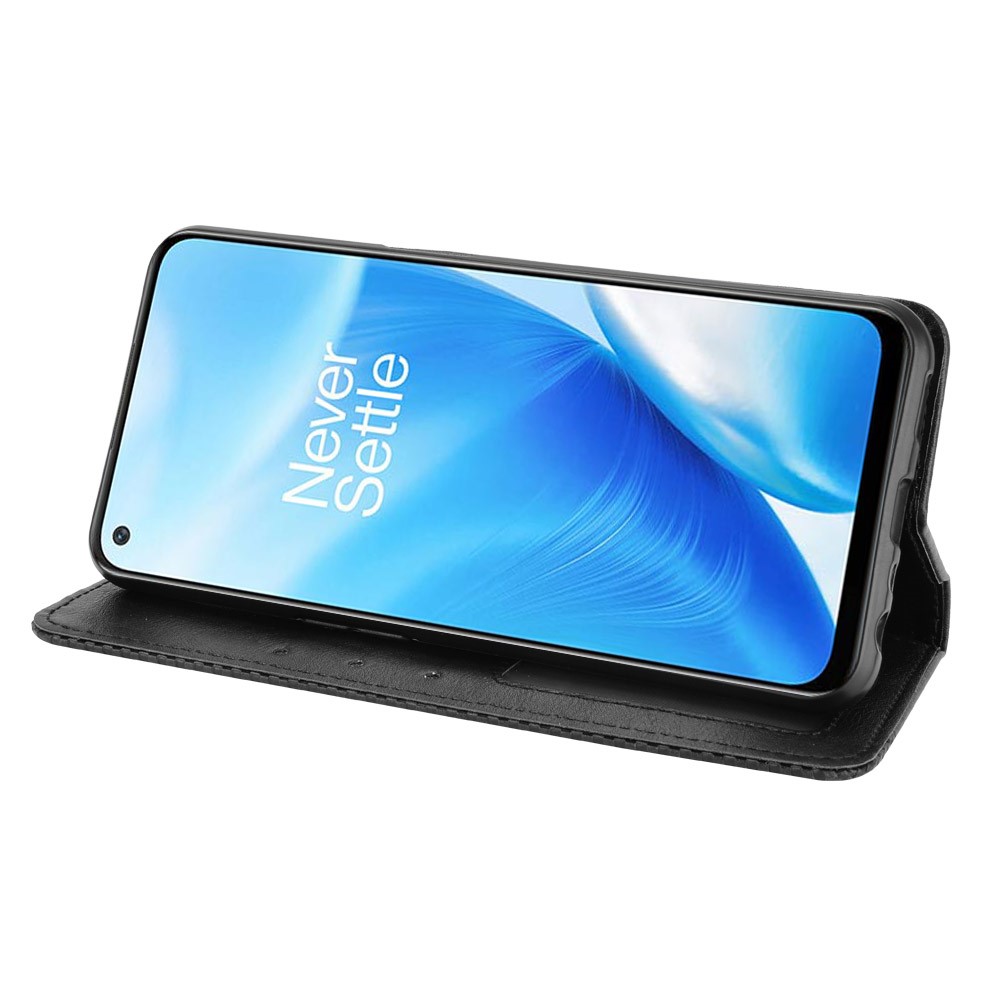 Retro Style Magnetic Closure Leather Wallet Phone Case with Stand for OnePlus Nord N200 5G - Black-4