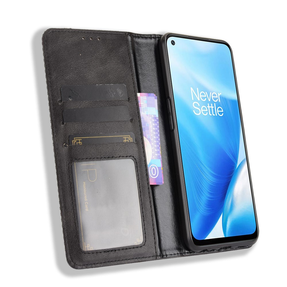 Retro Style Magnetic Closure Leather Wallet Phone Case with Stand for OnePlus Nord N200 5G - Black-5