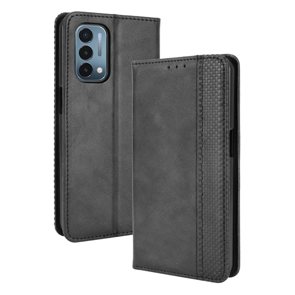 Retro Style Magnetic Closure Leather Wallet Phone Case with Stand for OnePlus Nord N200 5G - Black-8