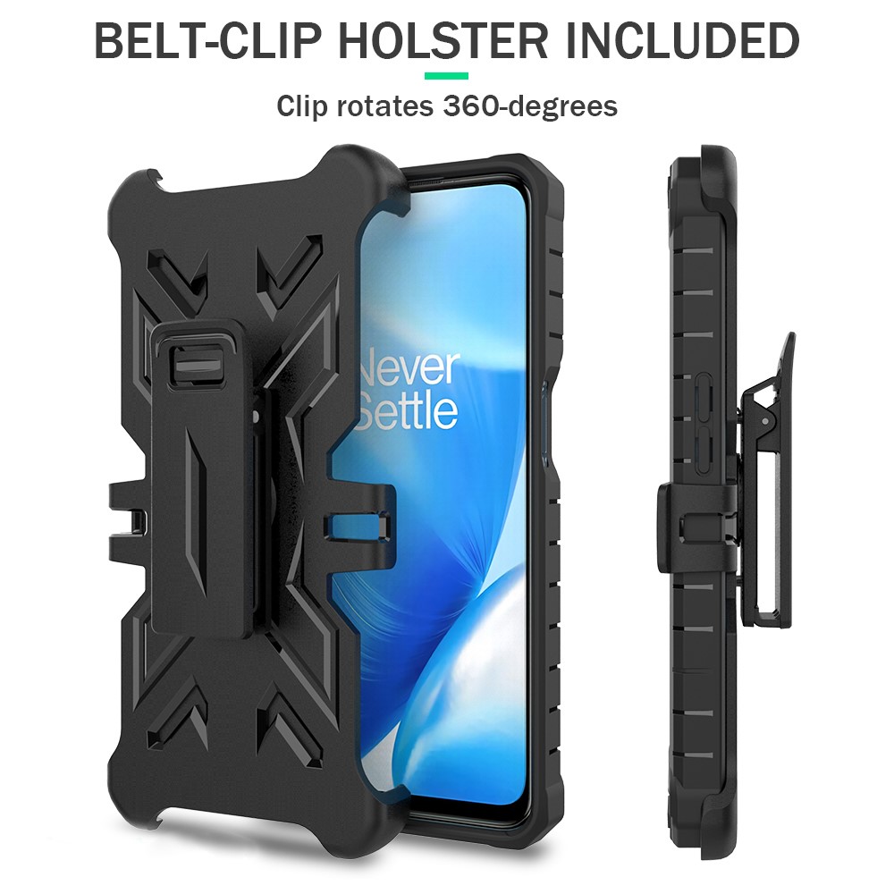 Heavy Duty Shockproof Hard PC + Soft TPU Hybrid Protective Case Built-in Kickstand Swivel Combo Holster Belt Clip for OnePlus Nord N200 5G / Oppo A54 5G / A74 5G / A93 5G - Black-2