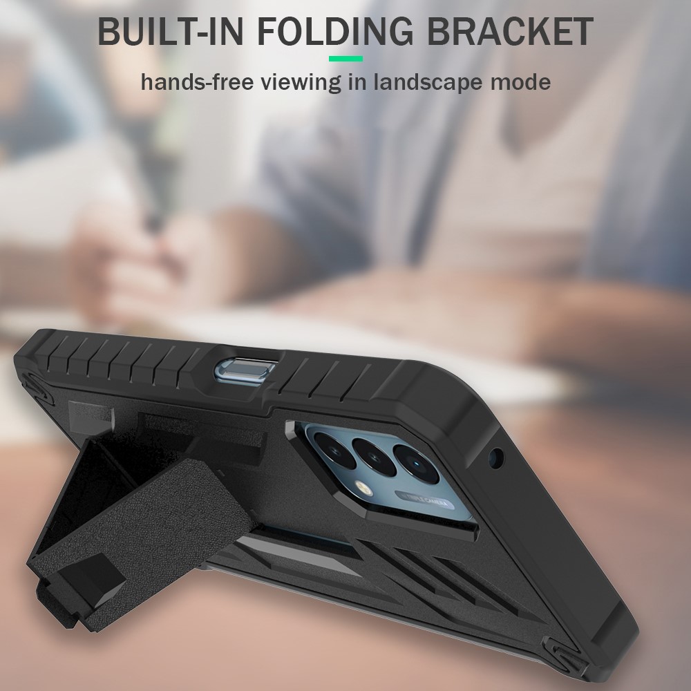 Heavy Duty Shockproof Hard PC + Soft TPU Hybrid Protective Case Built-in Kickstand Swivel Combo Holster Belt Clip for OnePlus Nord N200 5G / Oppo A54 5G / A74 5G / A93 5G - Black-3
