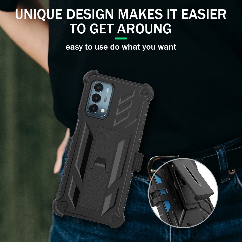 Heavy Duty Shockproof Hard PC + Soft TPU Hybrid Protective Case Built-in Kickstand Swivel Combo Holster Belt Clip for OnePlus Nord N200 5G / Oppo A54 5G / A74 5G / A93 5G - Black-4