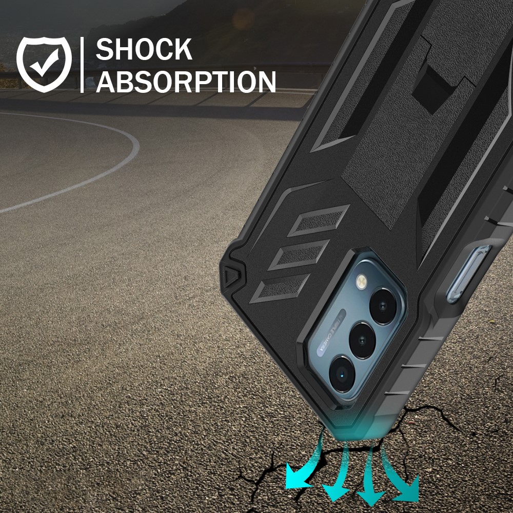 Heavy Duty Shockproof Hard PC + Soft TPU Hybrid Protective Case Built-in Kickstand Swivel Combo Holster Belt Clip for OnePlus Nord N200 5G / Oppo A54 5G / A74 5G / A93 5G - Black-6