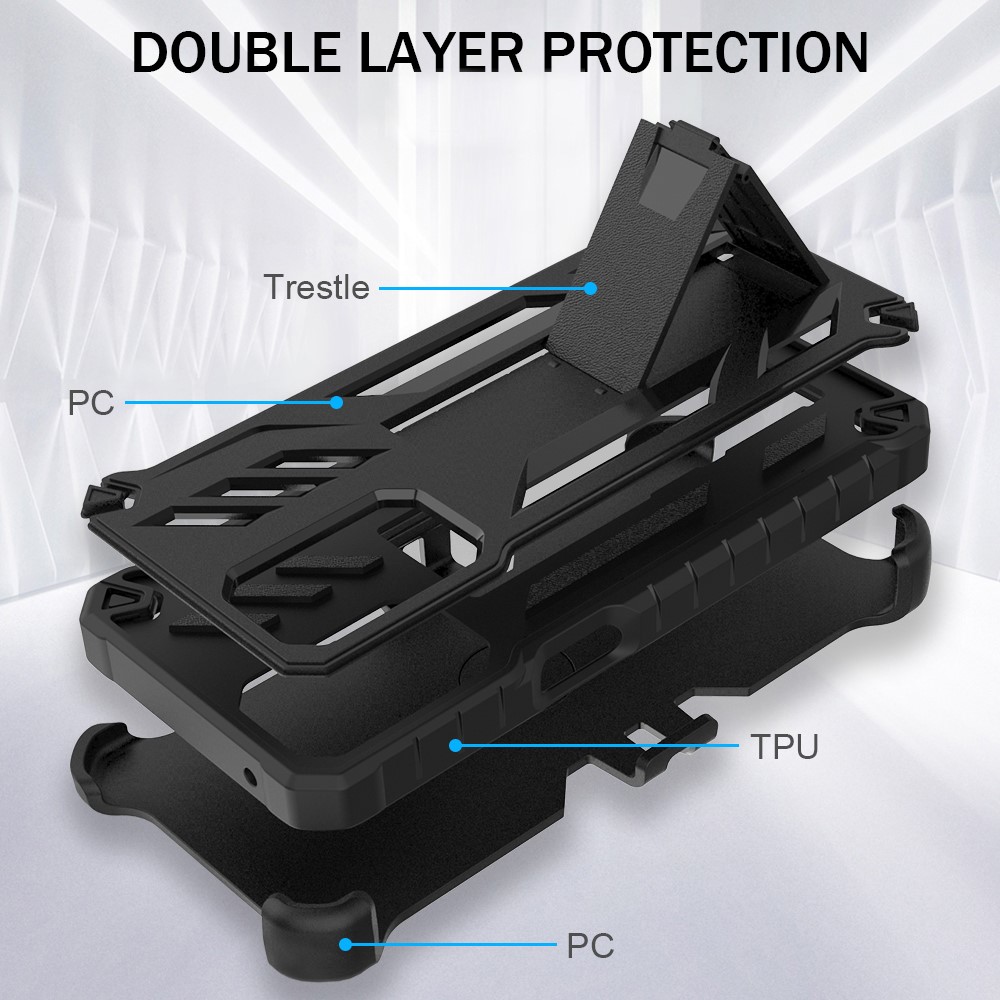 Heavy Duty Shockproof Hard PC + Soft TPU Hybrid Protective Case Built-in Kickstand Swivel Combo Holster Belt Clip for OnePlus Nord N200 5G / Oppo A54 5G / A74 5G / A93 5G - Black-7