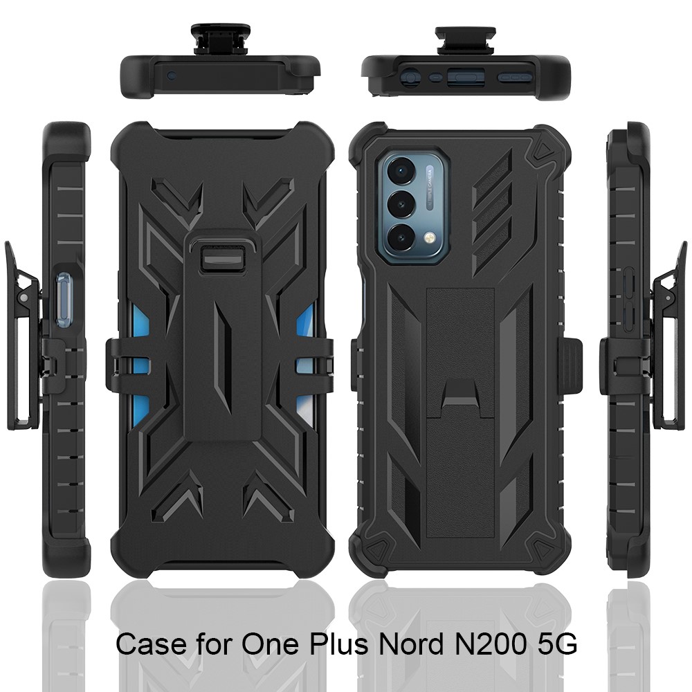 Heavy Duty Shockproof Hard PC + Soft TPU Hybrid Protective Case Built-in Kickstand Swivel Combo Holster Belt Clip for OnePlus Nord N200 5G / Oppo A54 5G / A74 5G / A93 5G - Black-8