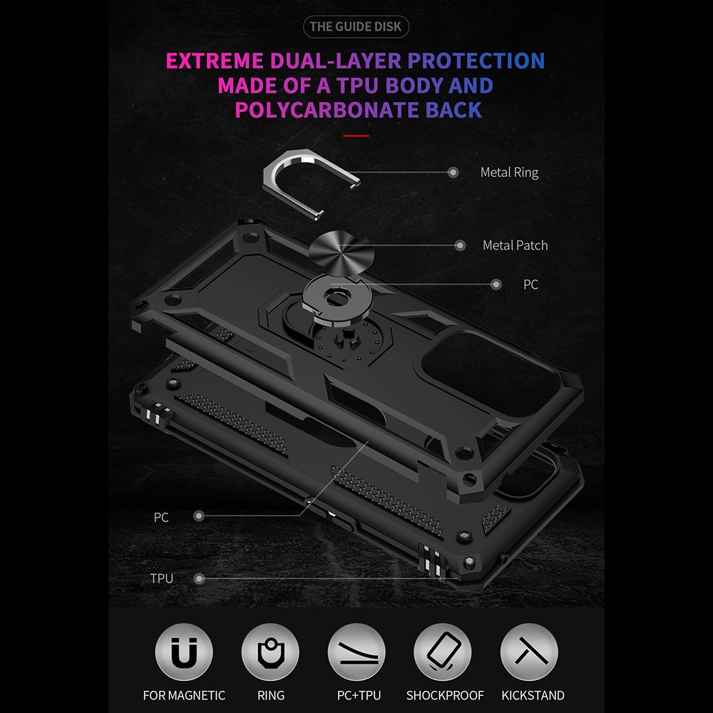 Dual Layer Tank Armor Hybrid Shockproof Soft TPU + Tough PC Back Cover with Kickstand Ring for OnePlus 9 Pro - Black-4