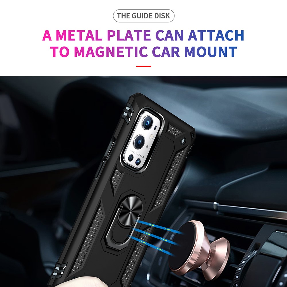 Dual Layer Tank Armor Hybrid Shockproof Soft TPU + Tough PC Back Cover with Kickstand Ring for OnePlus 9 Pro - Black-5