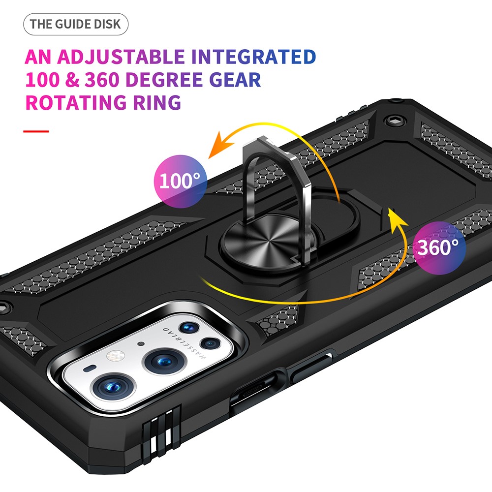 Dual Layer Tank Armor Hybrid Shockproof Soft TPU + Tough PC Back Cover with Kickstand Ring for OnePlus 9 Pro - Black-7