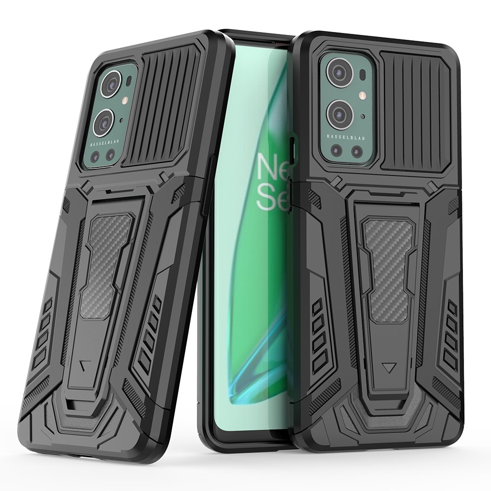 Hard PC Soft TPU Hybrid Impact Car Style with Kickstand Shockproof Protective Case for Plus 9 Pro - Black-1