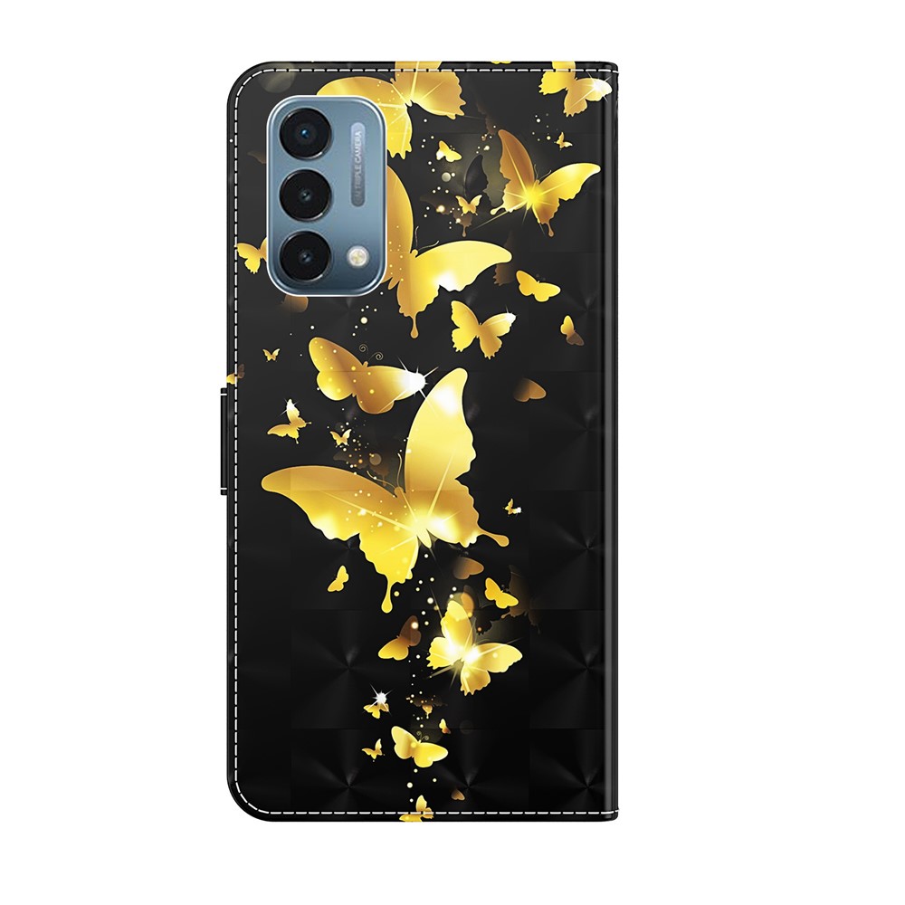 Pattern Printing Wallet Leather Protector Cover for OnePlus Nord N200 5G - Gold Butterfly-9