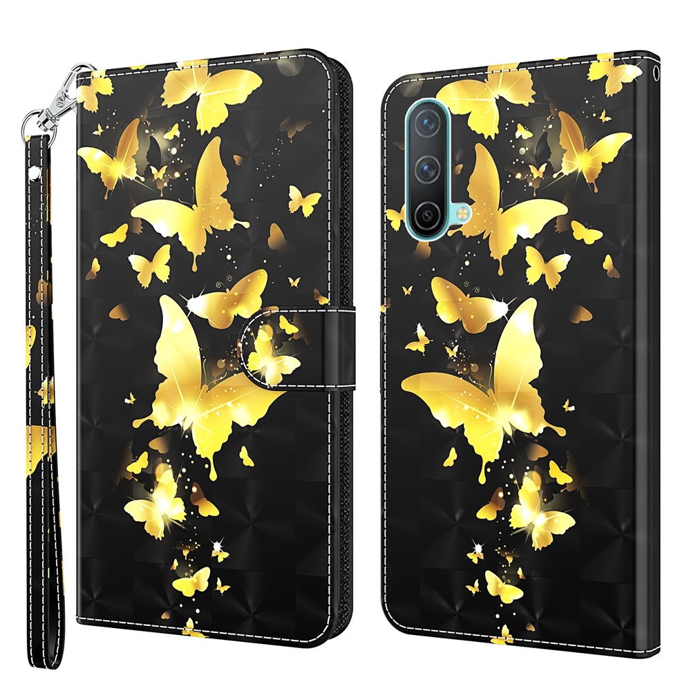 Pattern Printing Wallet Leather Case Cover for OnePlus Nord CE 5G - Gold Butterfly-1