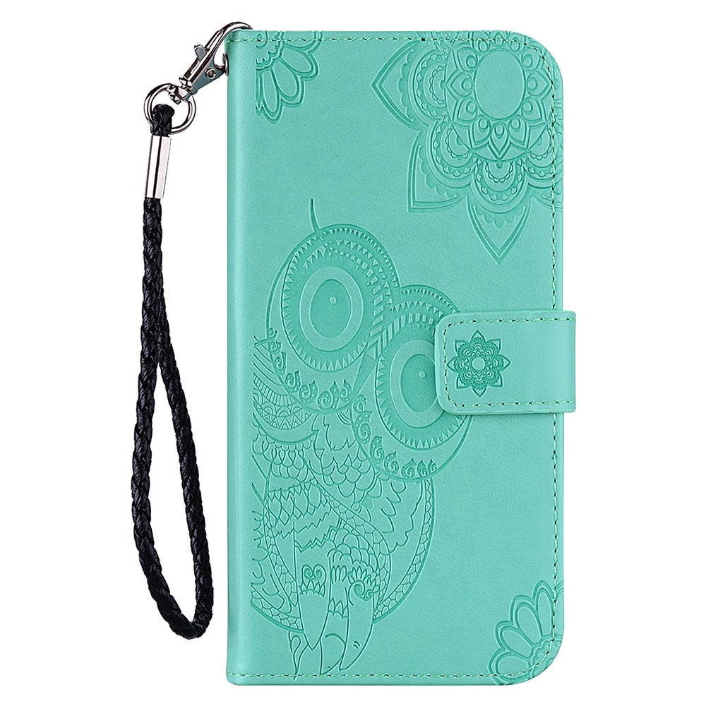 Full Protective Imprint Owl Flower Leather Wallet Stand Phone Case for OnePlus Nord N200 5G - Green-2