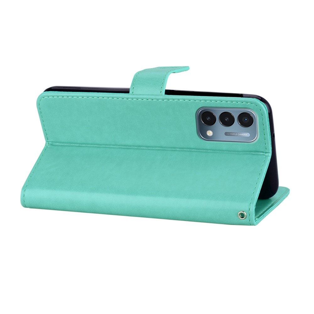 Full Protective Imprint Owl Flower Leather Wallet Stand Phone Case for OnePlus Nord N200 5G - Green-4