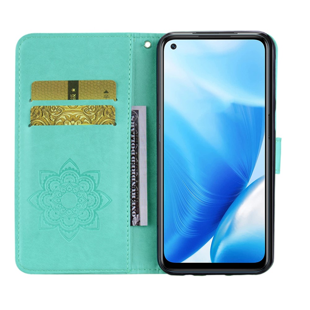 Full Protective Imprint Owl Flower Leather Wallet Stand Phone Case for OnePlus Nord N200 5G - Green-5
