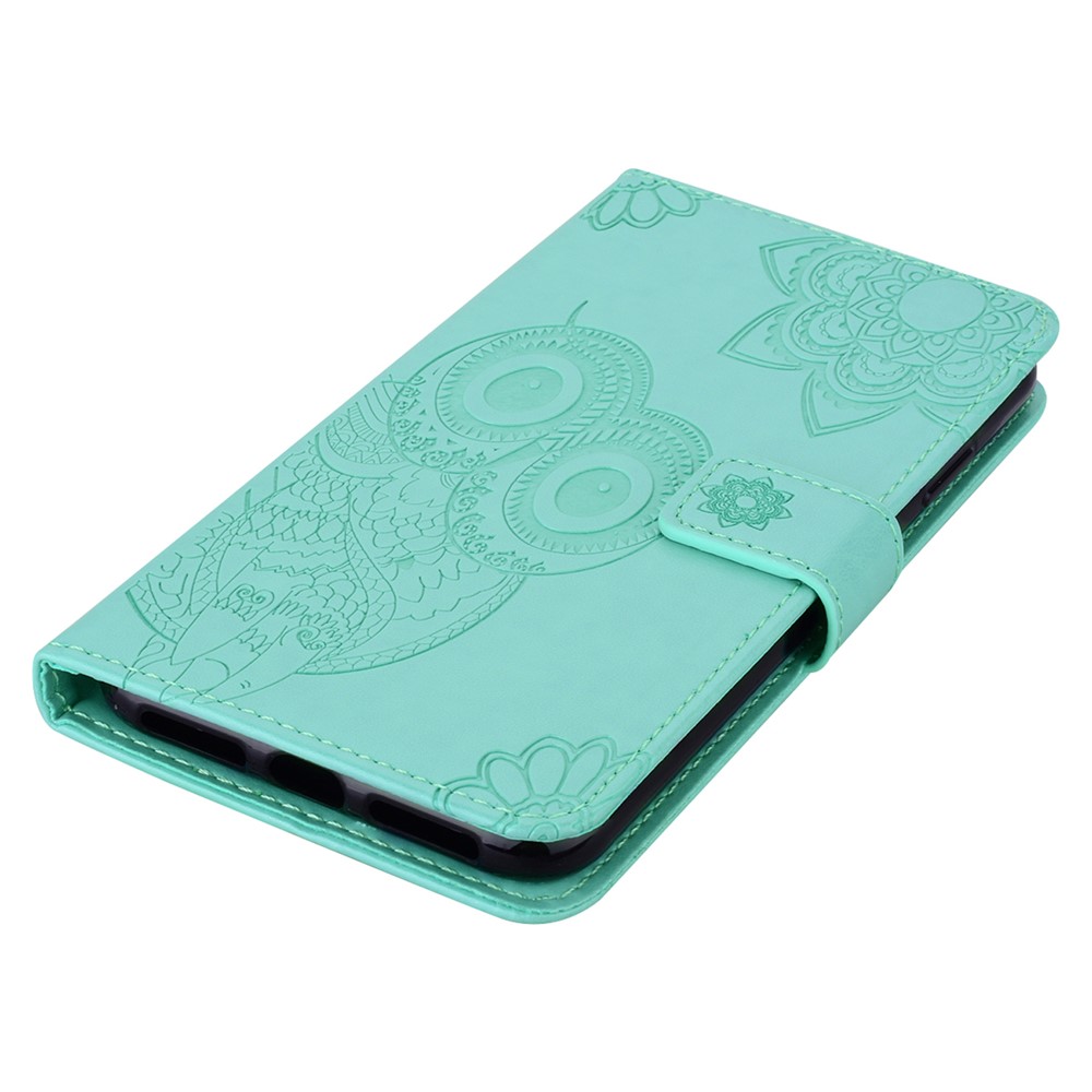 Full Protective Imprint Owl Flower Leather Wallet Stand Phone Case for OnePlus Nord N200 5G - Green-6