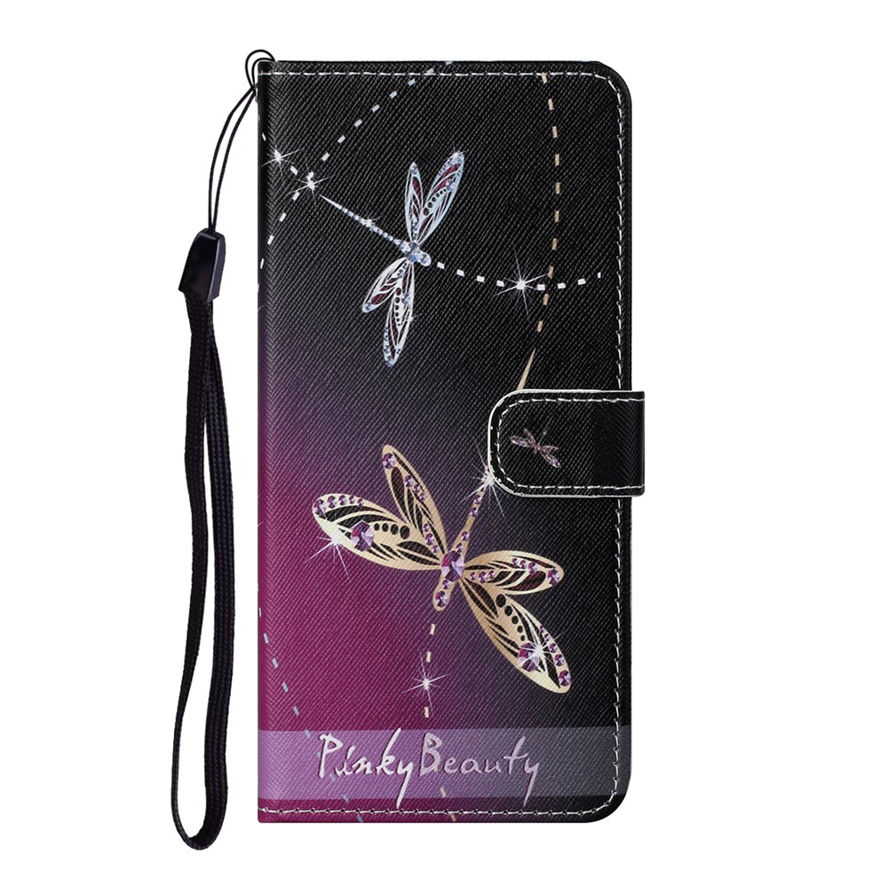 Pattern Printing Cross Texture Leather Wallet Phone Stand Case Cover for OnePlus Nord CE 5G - Dragonfly-2