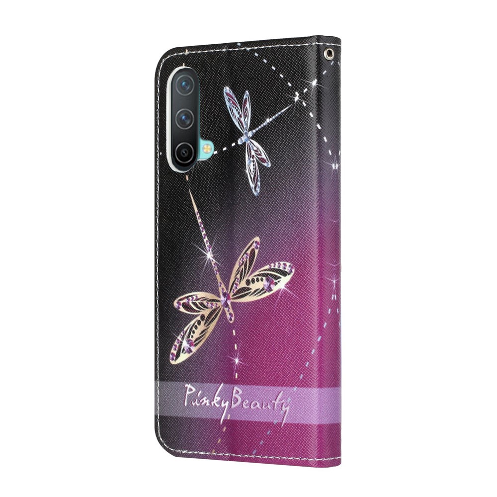 Pattern Printing Cross Texture Leather Wallet Phone Stand Case Cover for OnePlus Nord CE 5G - Dragonfly-4