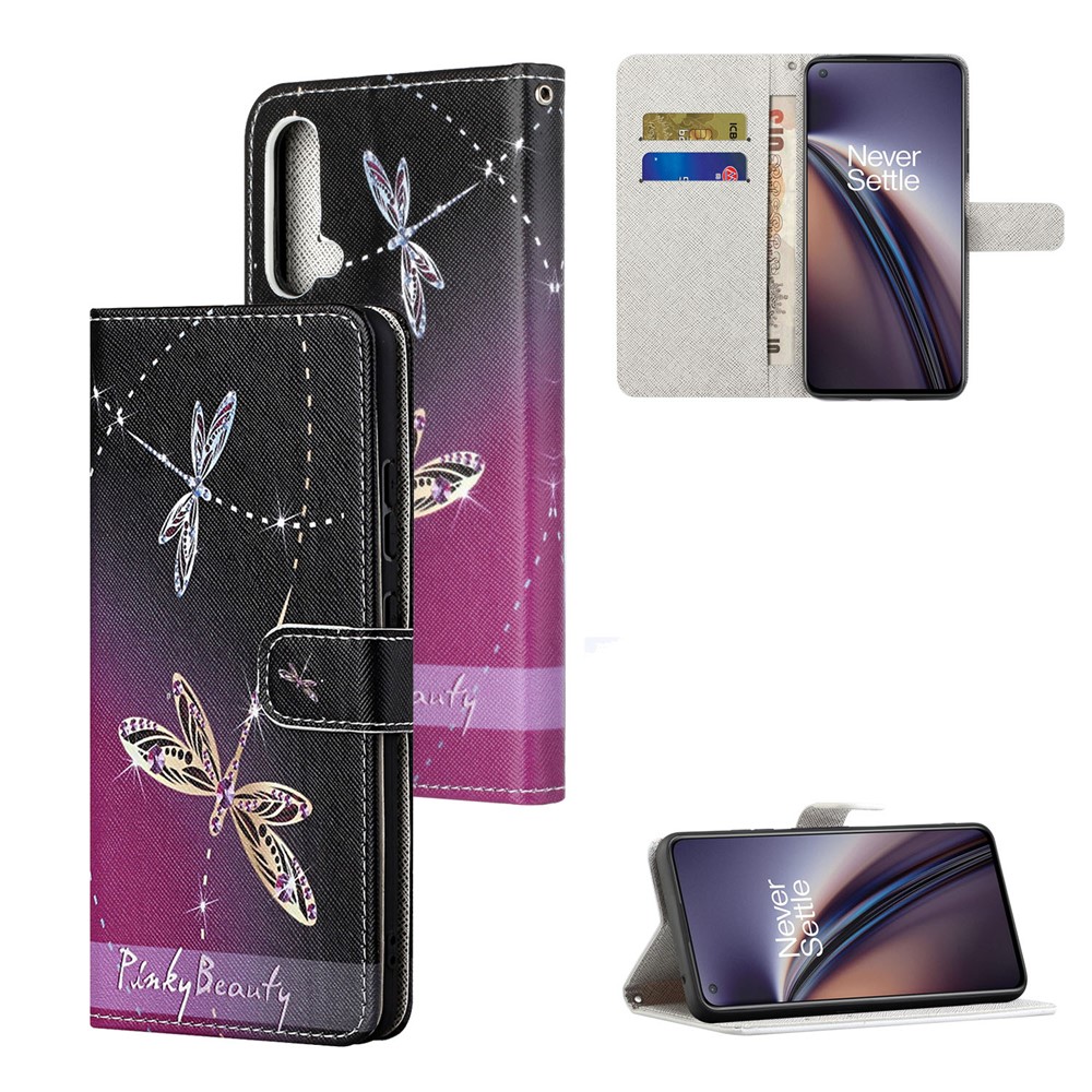 Pattern Printing Cross Texture Leather Wallet Phone Stand Case Cover for OnePlus Nord CE 5G - Dragonfly-7