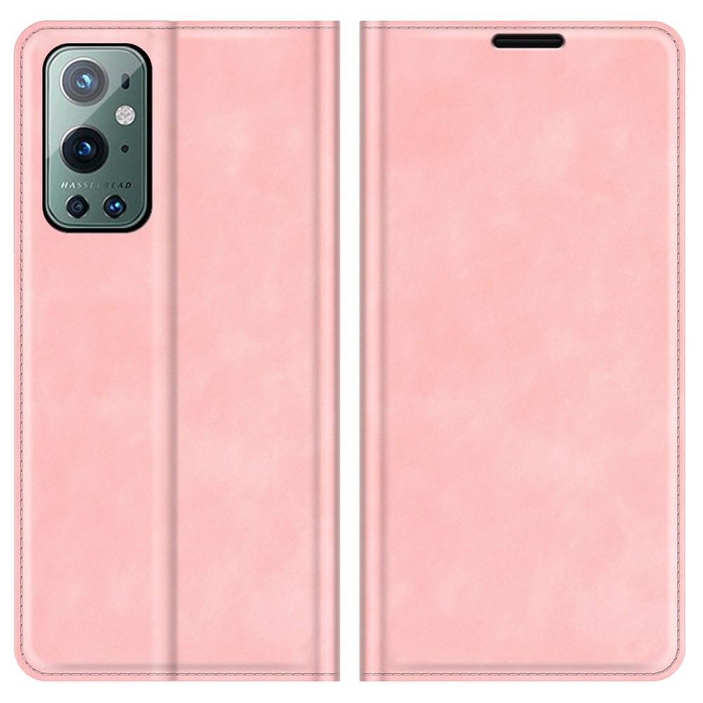 Design De Suporte De Carteira Proteção Completa Auto-absorção Auto-absorvida Capa De Telefone De Telefone Para OnePlus 9 Pro - Cor De Rosa