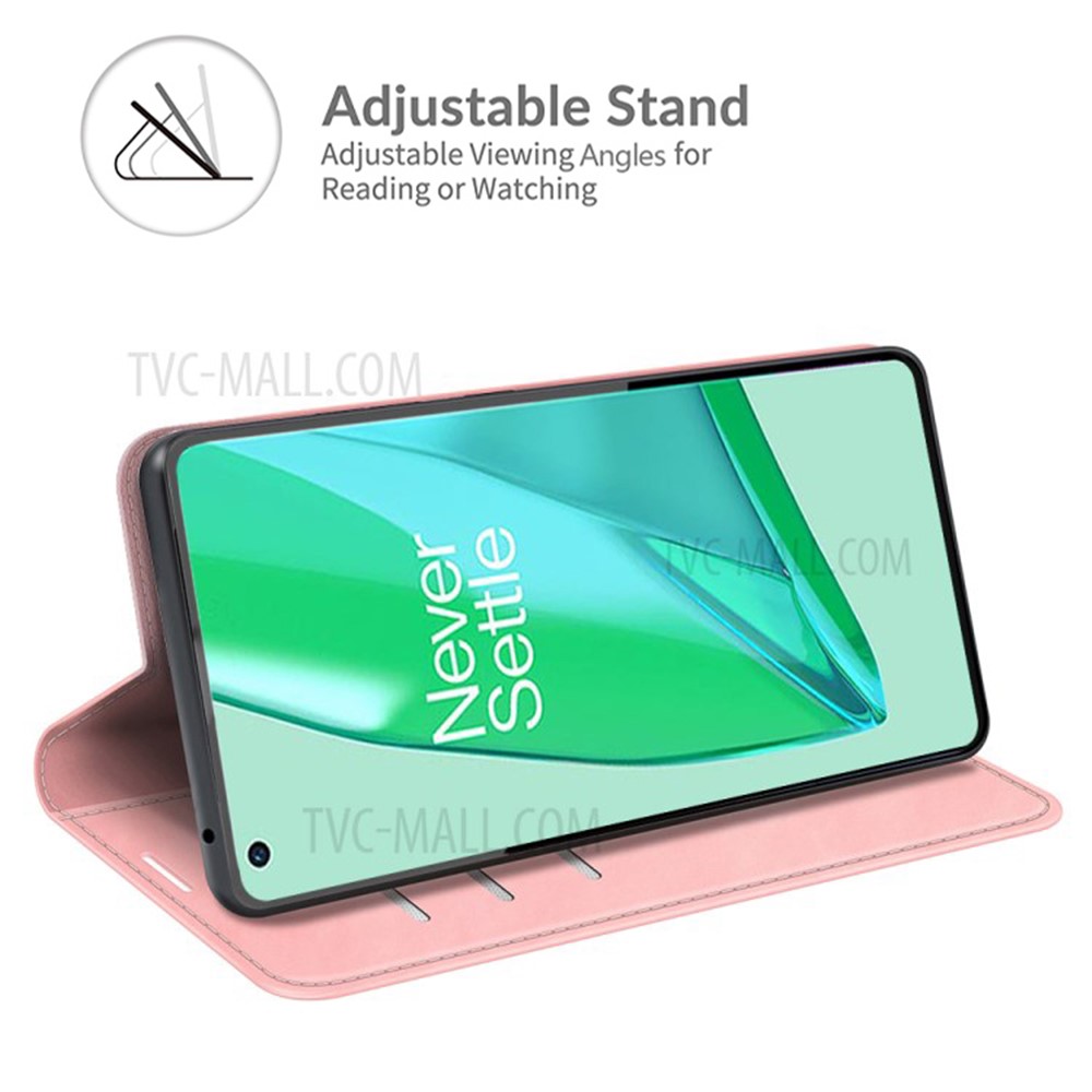 Wallet Stand Design Full Protection Magnetic Auto-absorbed Leather Phone Case Cover for OnePlus 9 Pro - Pink-2