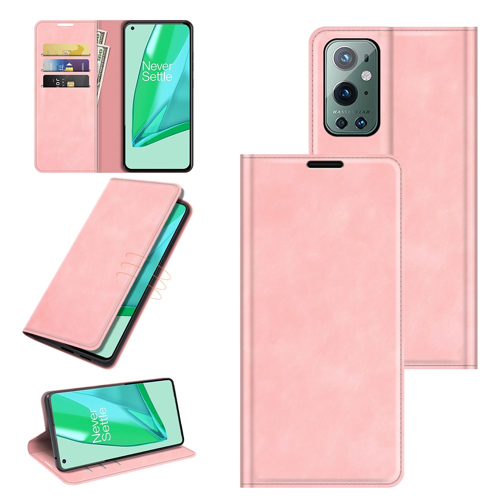 Wallet Stand Design Full Protection Magnetic Auto-absorbed Leather Phone Case Cover for OnePlus 9 Pro - Pink-8