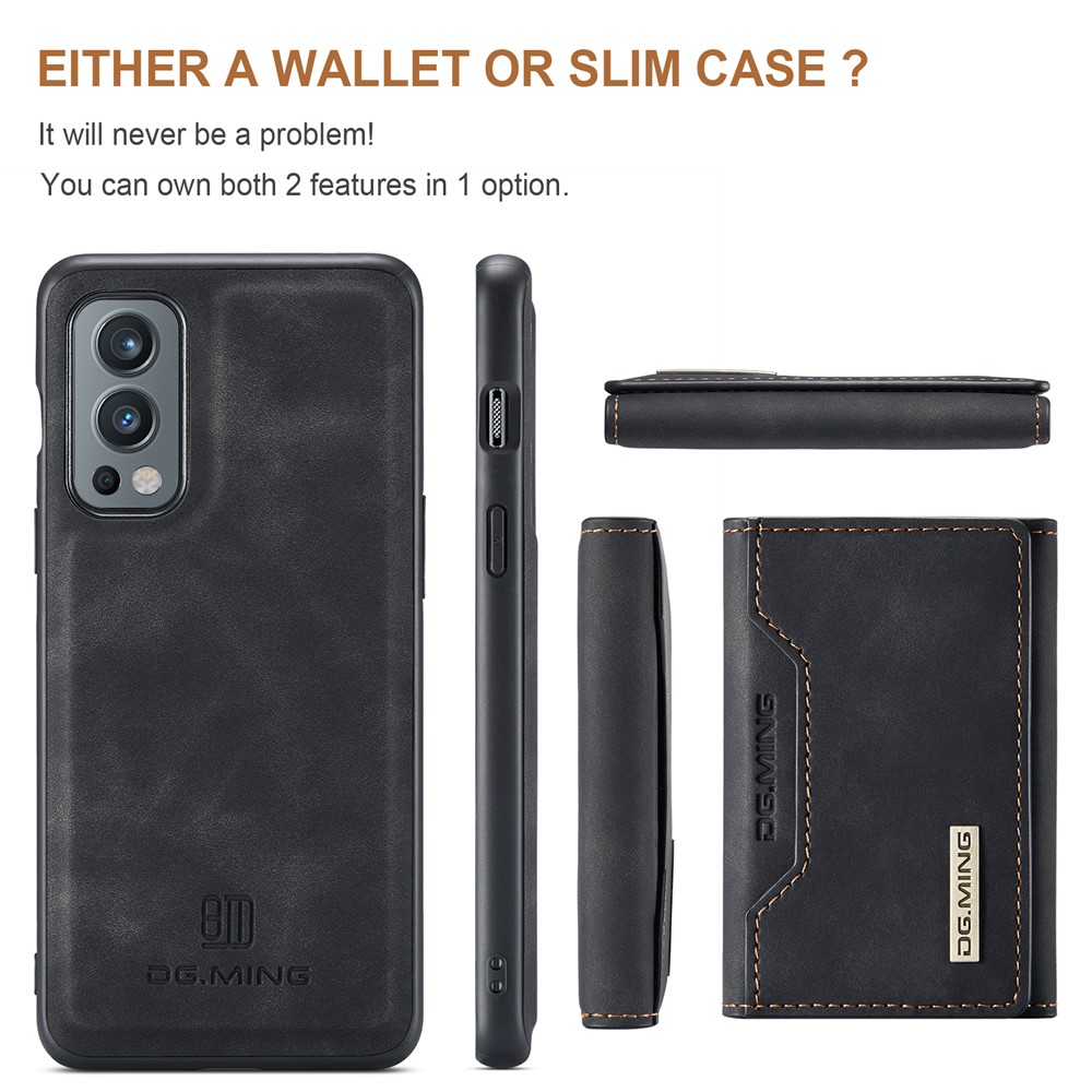 Dg. Ming M2 Série Magnetic Wallet Design Case Híbrida Com Suporte Sem Fio Para Suportar Kickstand Para OnePlus Nord 2 5G - Preto