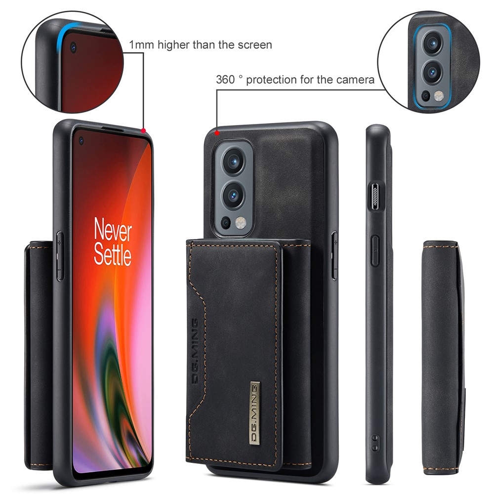 DG.MING M2 Series Magnetic Wallet Design Hybrid Case with Kickstand Support Wireless Charging for OnePlus Nord 2 5G - Black-9