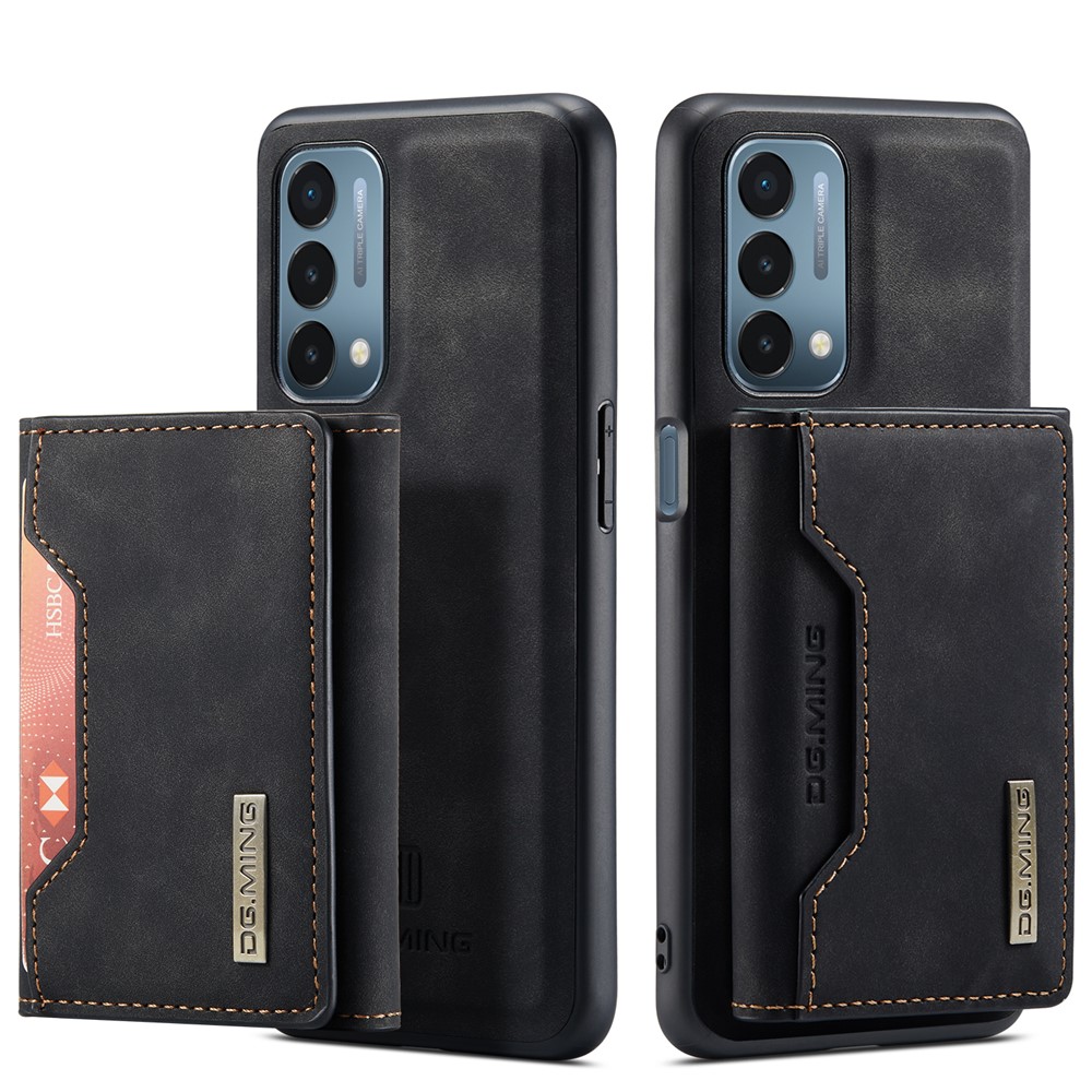DG.MING M2 Series Support Wireless Charging Anti-Drop Magnetic Wallet Design Hybrid Case with Kickstand for OnePlus Nord 200 5G - Black-11