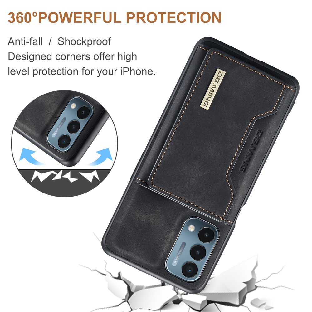 DG.MING M2 Series Support Wireless Charging Anti-Drop Magnetic Wallet Design Hybrid Case with Kickstand for OnePlus Nord 200 5G - Black-4