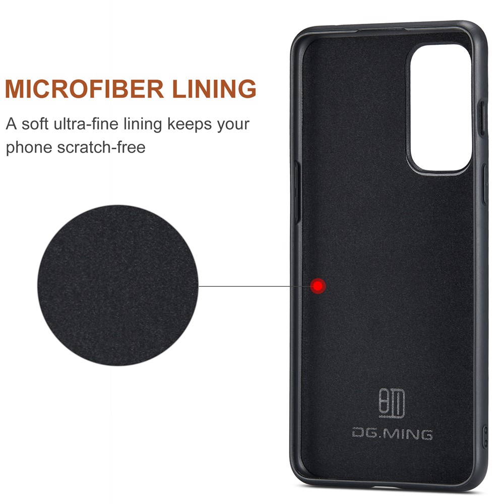 DG.MING M1 Series Magnetic Wallet Leather Coated Cell Phone Hybrid Case Cover Shell with Kickstand for OnePlus Nord 2 5G - Black-13