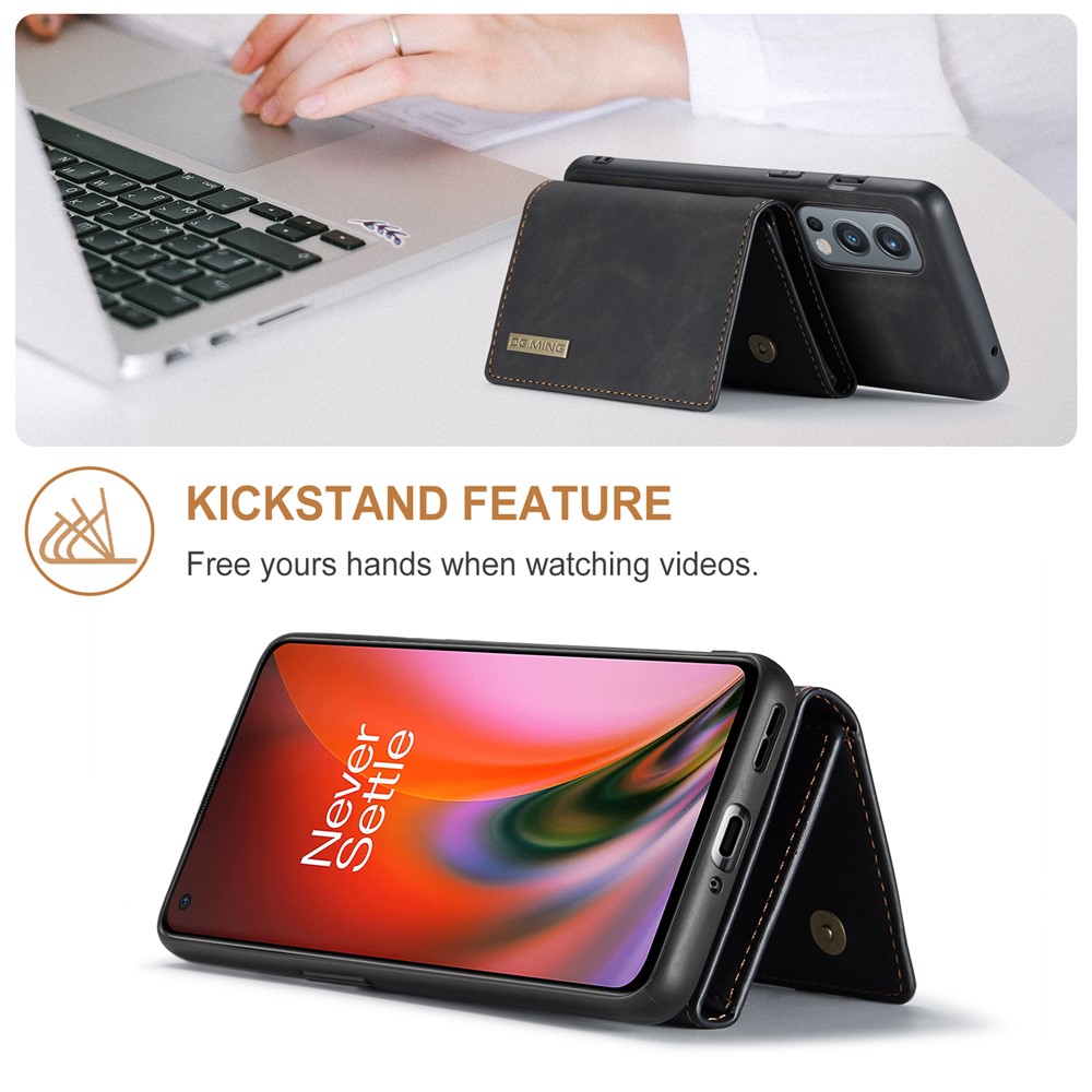 DG.MING M1 Series Magnetic Wallet Leather Coated Cell Phone Hybrid Case Cover Shell with Kickstand for OnePlus Nord 2 5G - Black-5