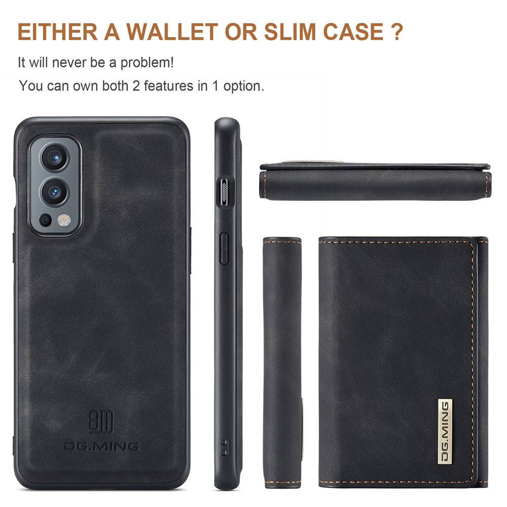 DG.MING M1 Series Magnetic Wallet Leather Coated Cell Phone Hybrid Case Cover Shell with Kickstand for OnePlus Nord 2 5G - Black-6