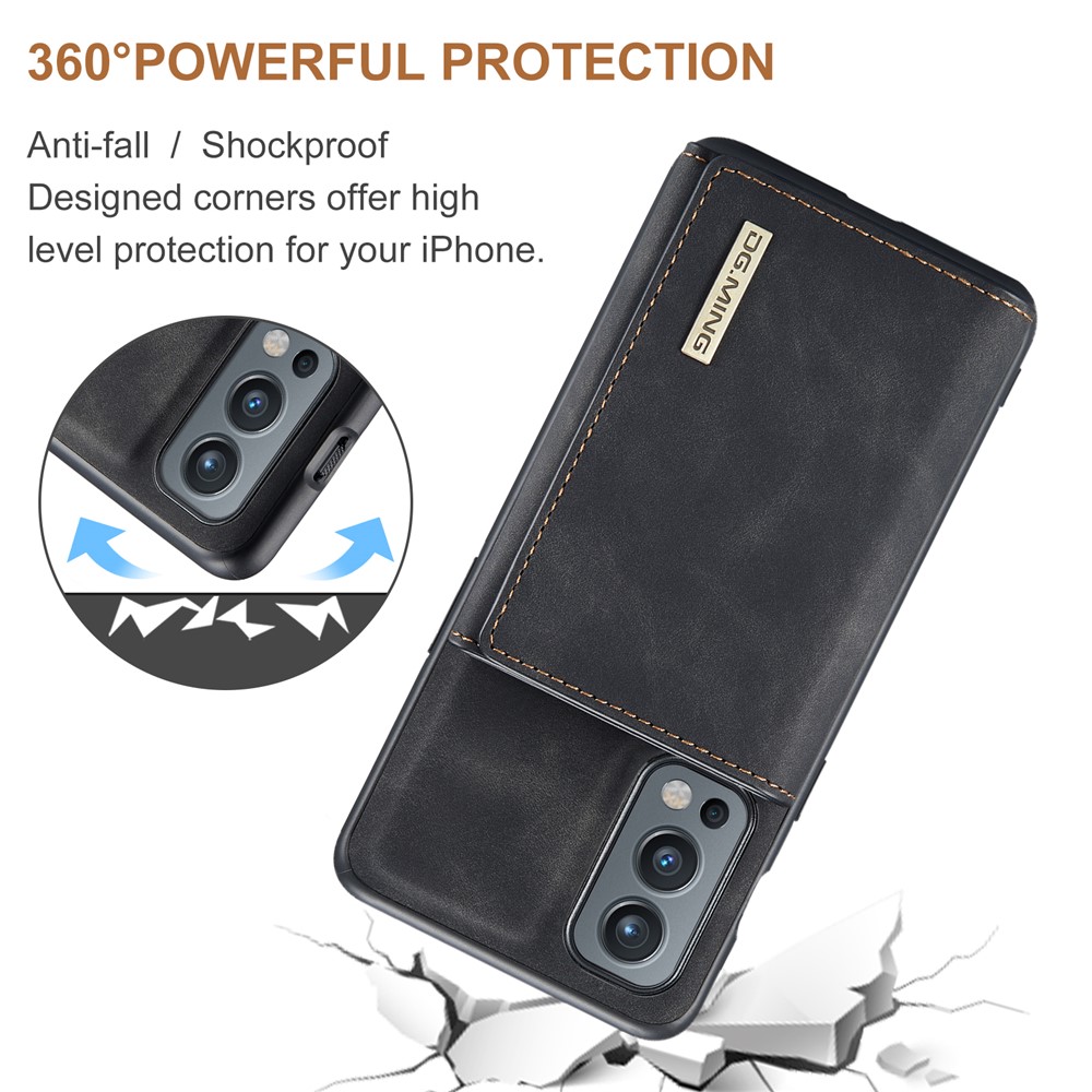 DG.MING M1 Series Magnetic Wallet Leather Coated Cell Phone Hybrid Case Cover Shell with Kickstand for OnePlus Nord 2 5G - Black-7