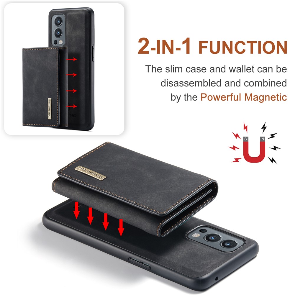 DG.MING M1 Series Magnetic Wallet Leather Coated Cell Phone Hybrid Case Cover Shell with Kickstand for OnePlus Nord 2 5G - Black-8