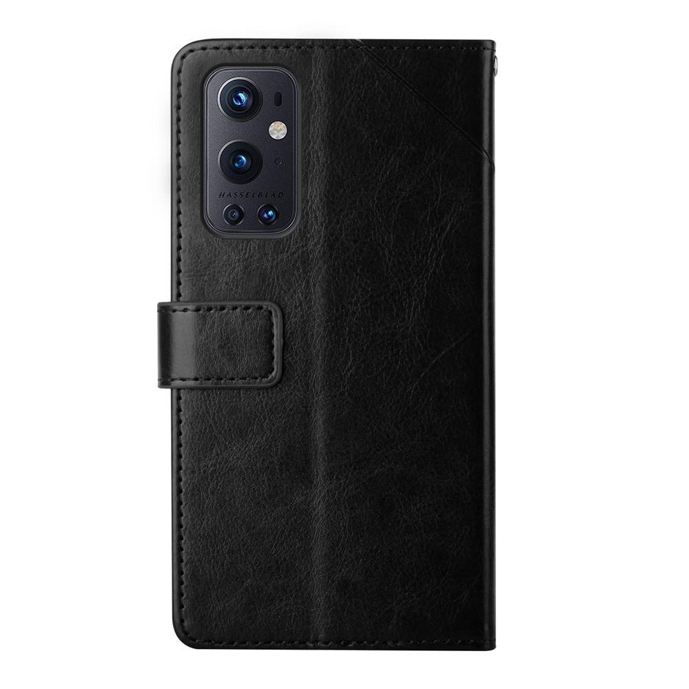 Shock Buffer Soft Inner TPU + Outer PU Leather Y-shaped Line Imprinting Phone Wallet Shell Stand Cover for OnePlus 9 Pro - Black-10