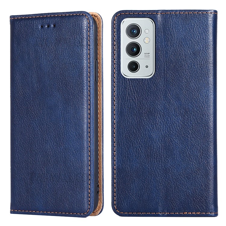 Solid Color Magnetic Auto-absorbed PU Leather Phone Protective Shell Case with Wallet Stand for OnePlus 9RT 5G - Blue-1